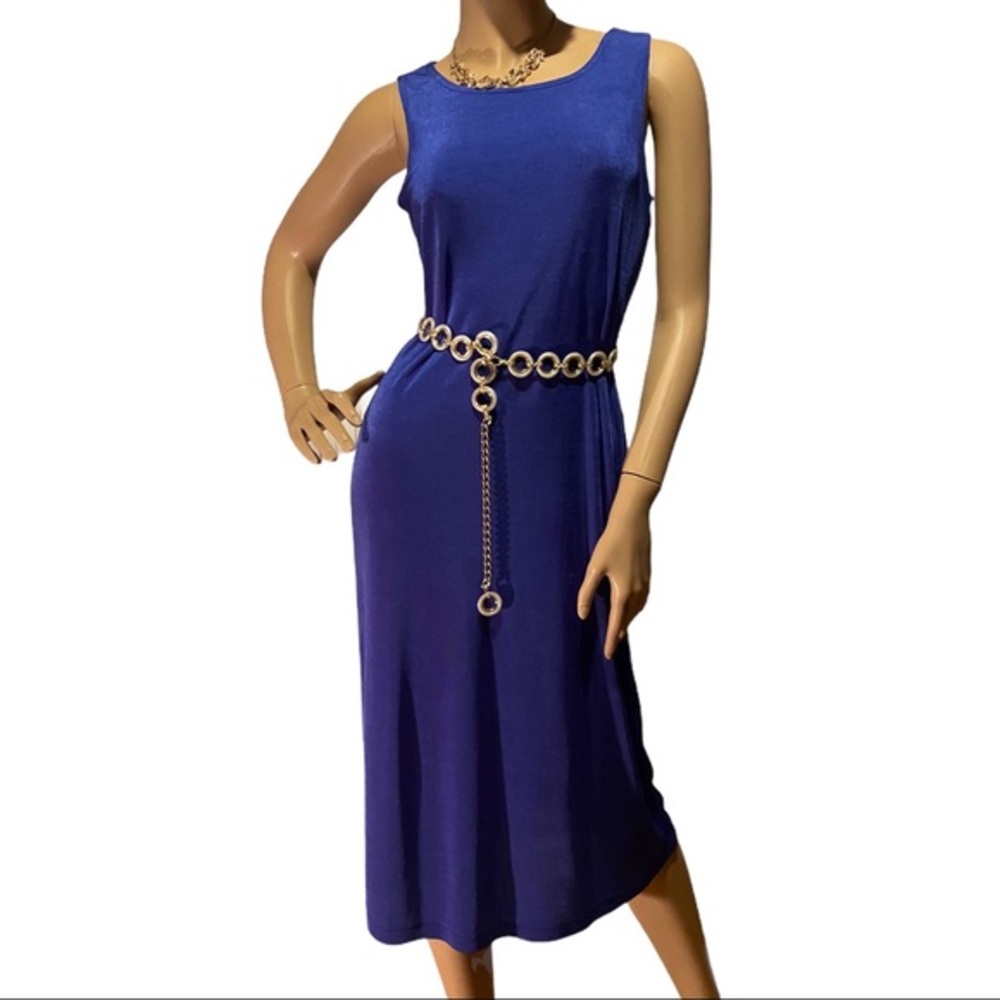 Blue Nylon Knit Stretch Midi Dress L